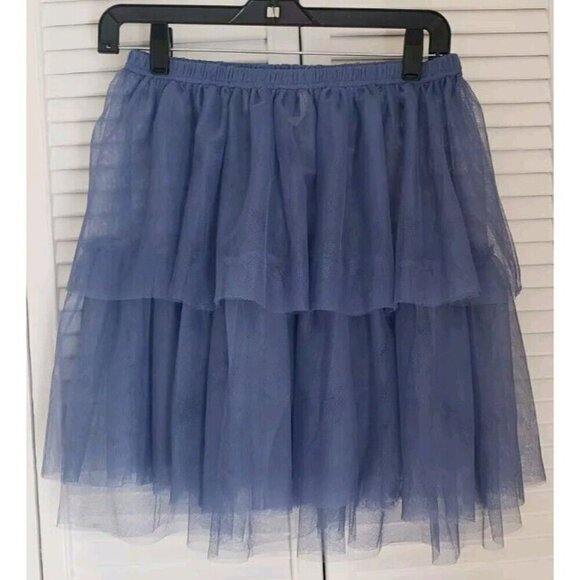NEW FREE PEOPLE INTIMATELY CARRIE TULLE HALF SLIP RUFFLE BLUE SKIRT  SZ XSMALL - Picture 4 of 6